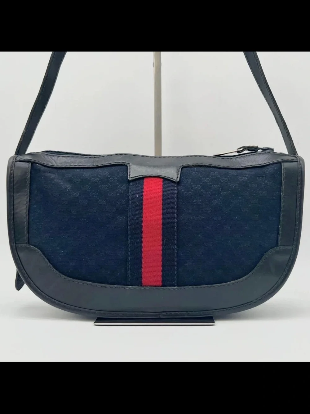 Gucci Navy Canvas Crossbody with Red Center Stripe